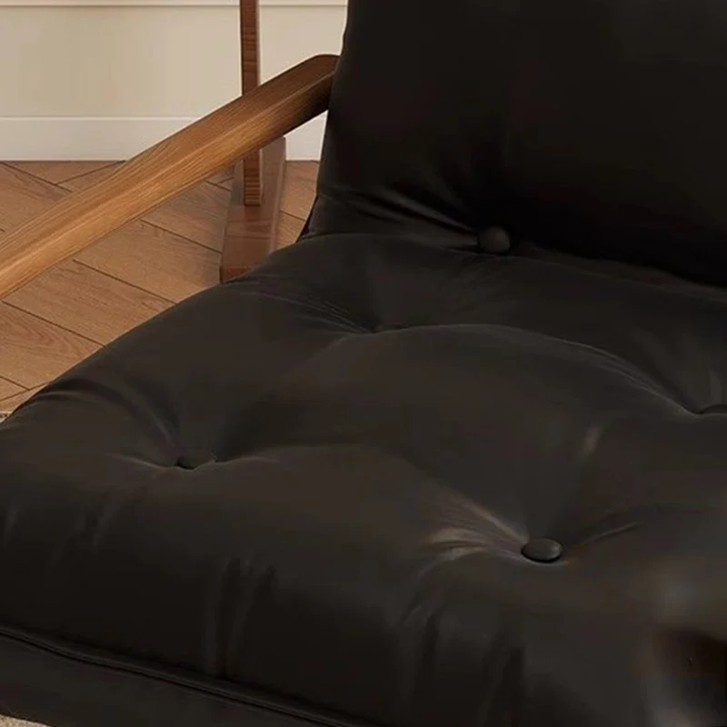 Modern Minimalist Faux Leather Iron Sponge Curved Accent Chair Backrest Armrest For Living Room