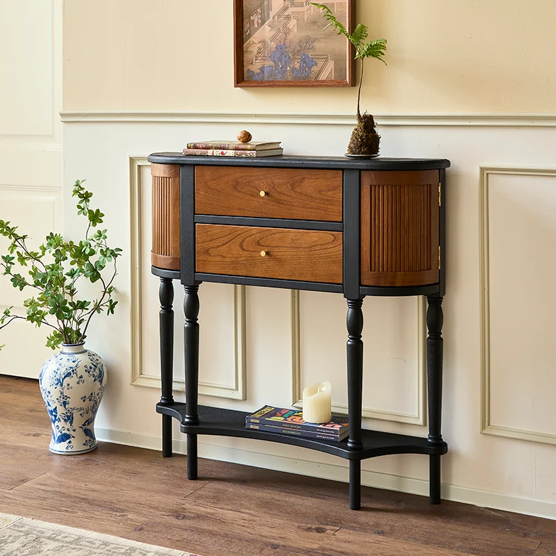 Traditional Vintage Rectangular Pine Wood Composite Board Chinese Fir Wood End Table 4-Leg 4-Cabinet For Living Room