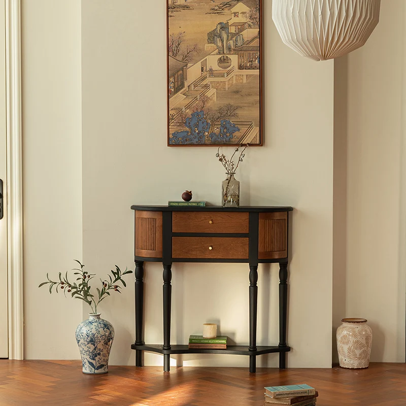 Traditional Vintage Rectangular Pine Wood Composite Board Chinese Fir Wood End Table 4-Leg 4-Cabinet For Living Room