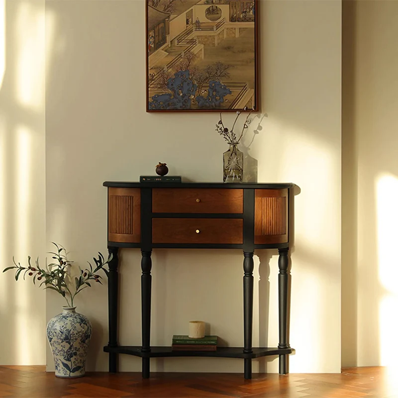 Traditional Vintage Rectangular Pine Wood Composite Board Chinese Fir Wood End Table 4-Leg 4-Cabinet For Living Room