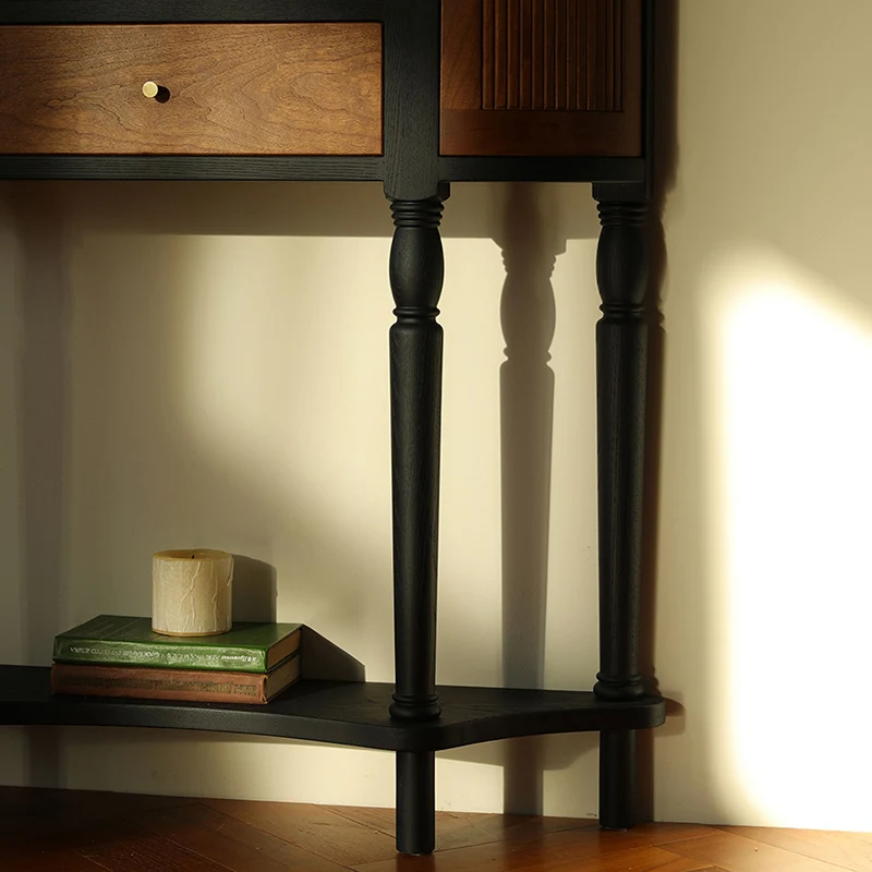 Traditional Vintage Rectangular Pine Wood Composite Board Chinese Fir Wood End Table 4-Leg 4-Cabinet For Living Room