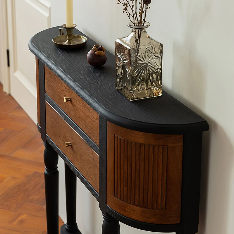 Traditional Vintage Rectangular Pine Wood Composite Board Chinese Fir Wood End Table 4-Leg 4-Cabinet For Living Room