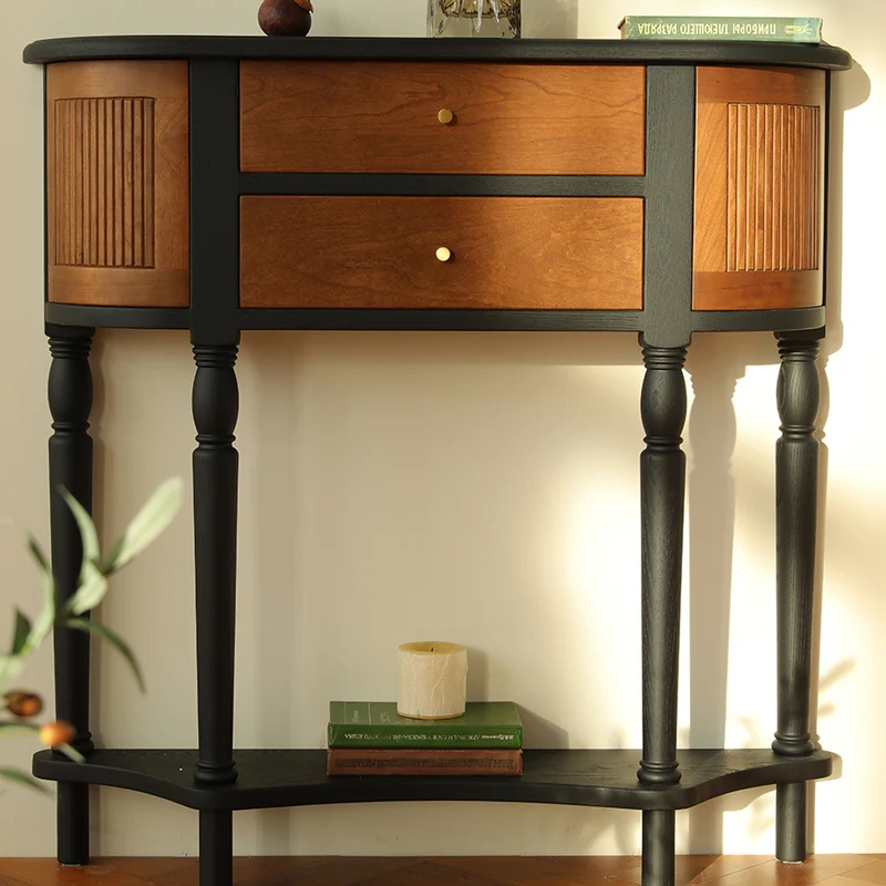 Traditional Vintage Rectangular Pine Wood Composite Board Chinese Fir Wood End Table 4-Leg 4-Cabinet For Living Room