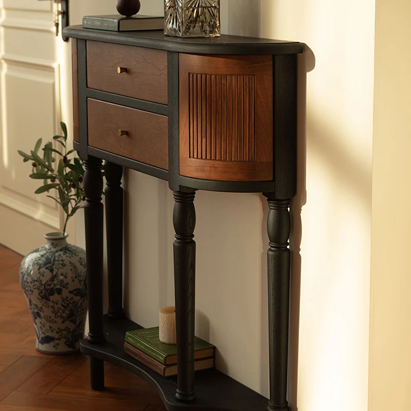 Traditional Vintage Rectangular Pine Wood Composite Board Chinese Fir Wood End Table 4-Leg 4-Cabinet For Living Room