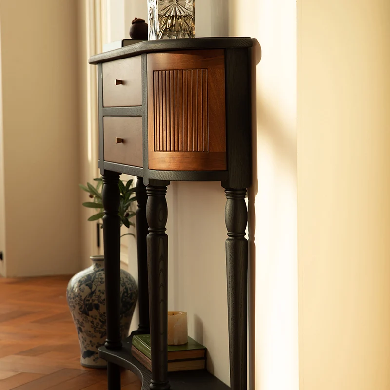 Traditional Vintage Rectangular Pine Wood Composite Board Chinese Fir Wood End Table 4-Leg 4-Cabinet For Living Room