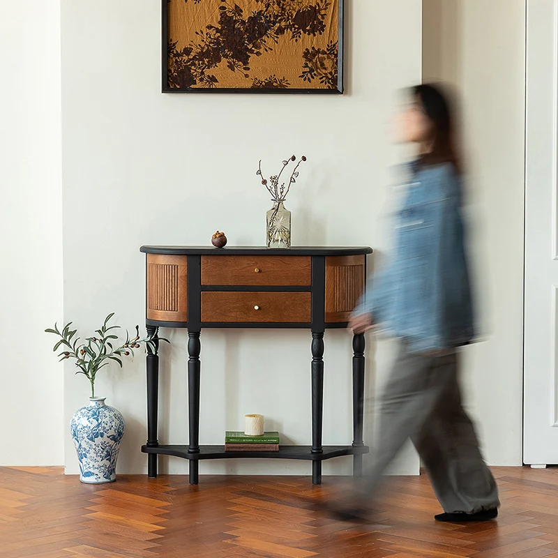 Traditional Vintage Rectangular Pine Wood Composite Board Chinese Fir Wood End Table 4-Leg 4-Cabinet For Living Room