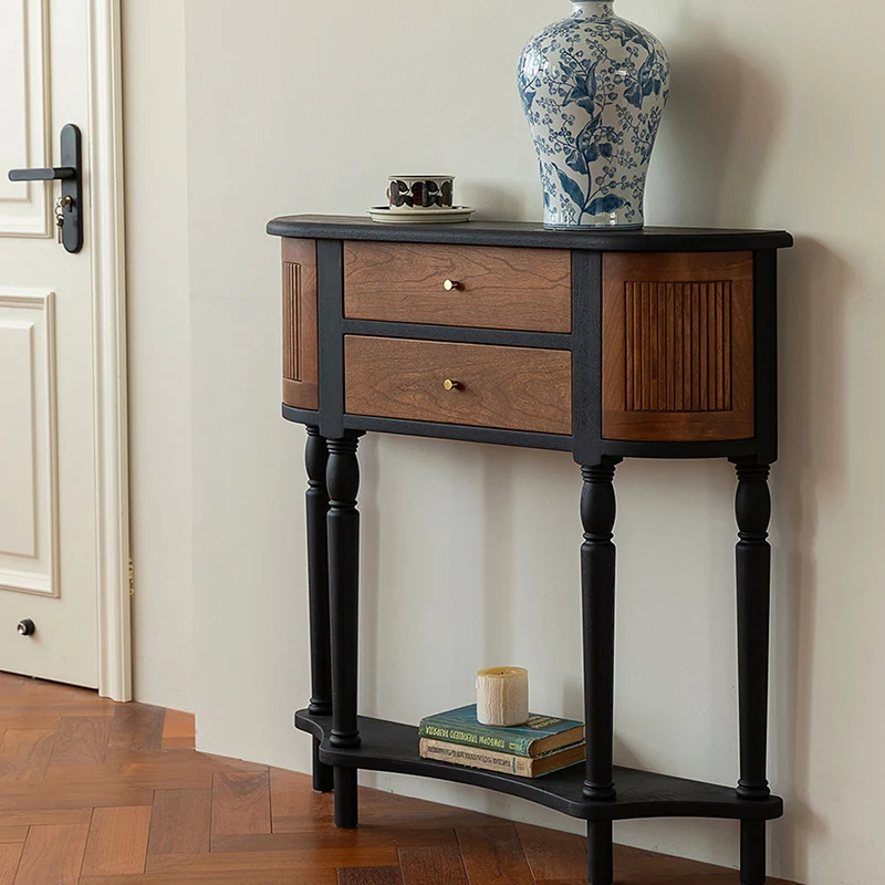 Traditional Vintage Rectangular Pine Wood Composite Board Chinese Fir Wood End Table 4-Leg 4-Cabinet For Living Room