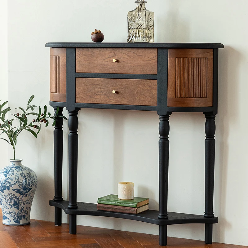 Traditional Vintage Rectangular Pine Wood Composite Board Chinese Fir Wood End Table 4-Leg 4-Cabinet For Living Room