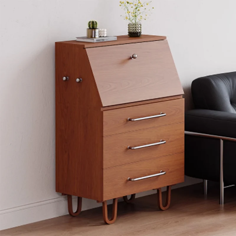 Contemporary Retro Rectangular Large Capacity Ash Wood Plywood Storage Cabinet 3-Drawer For Living Room