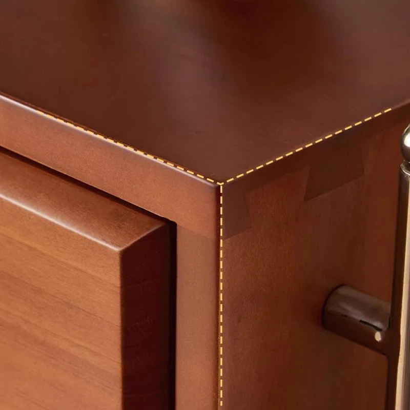 Contemporary Retro Rectangular Stainless Steel Rubberwood Pine Wood Cherry Wood Storage Cabinet 6-Drawer For Living Room