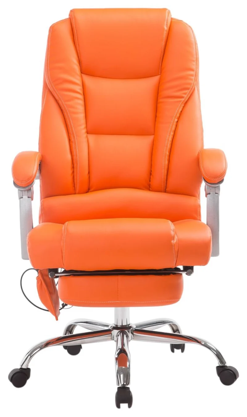 Fauteuil de bureau ergonomique fonction massage avec repose-pieds extensible accoudoirs PVC orange et métal 10_0007037