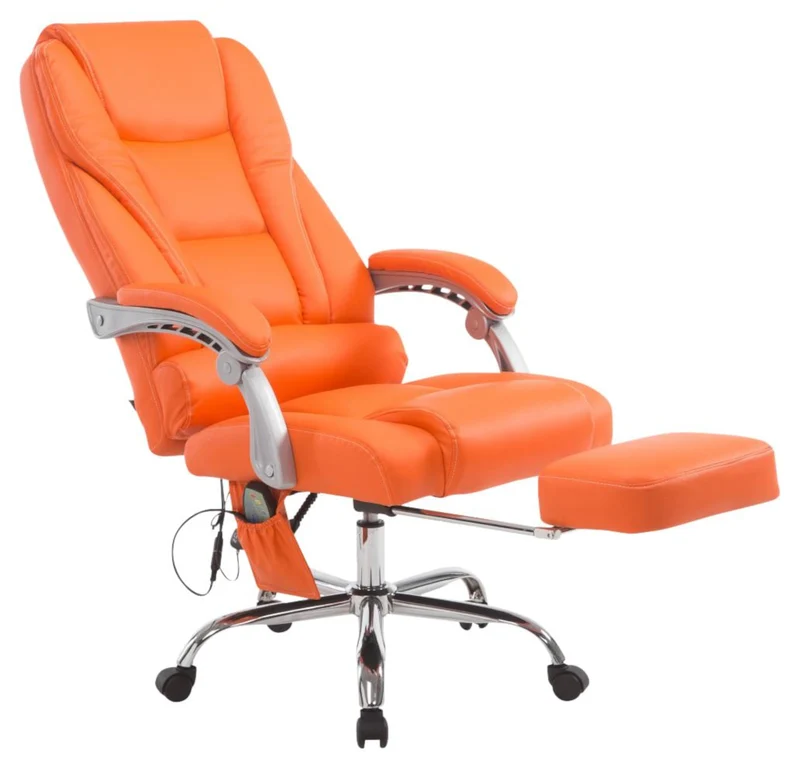 Fauteuil de bureau ergonomique fonction massage avec repose-pieds extensible accoudoirs PVC orange et métal 10_0007037