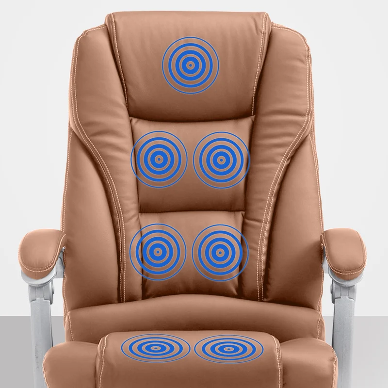 Fauteuil de bureau avec fonction massage repose-pieds en cuir synthétique marron clair et métal 10_0006932