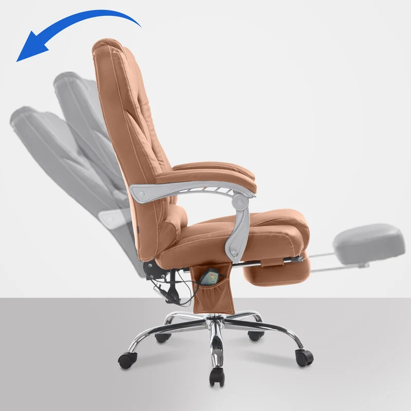 Fauteuil de bureau avec fonction massage repose-pieds en cuir synthétique marron clair et métal 10_0006932