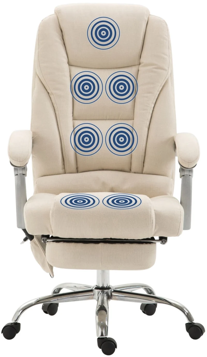 Fauteuil de bureau avec fonction massage et repose-pieds ajustables en tissu crème 10_0002590