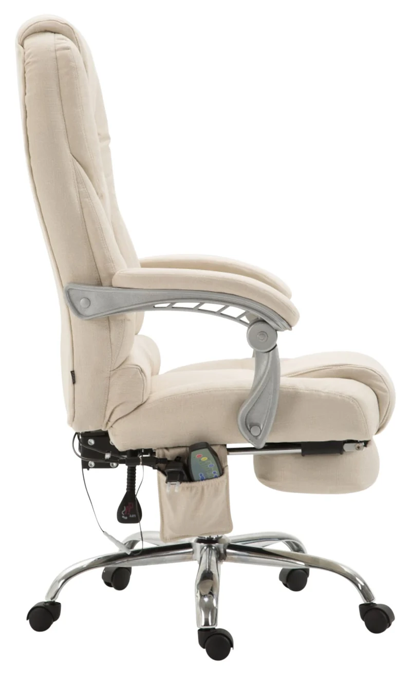 Fauteuil de bureau avec fonction massage et repose-pieds ajustables en tissu crème 10_0002590