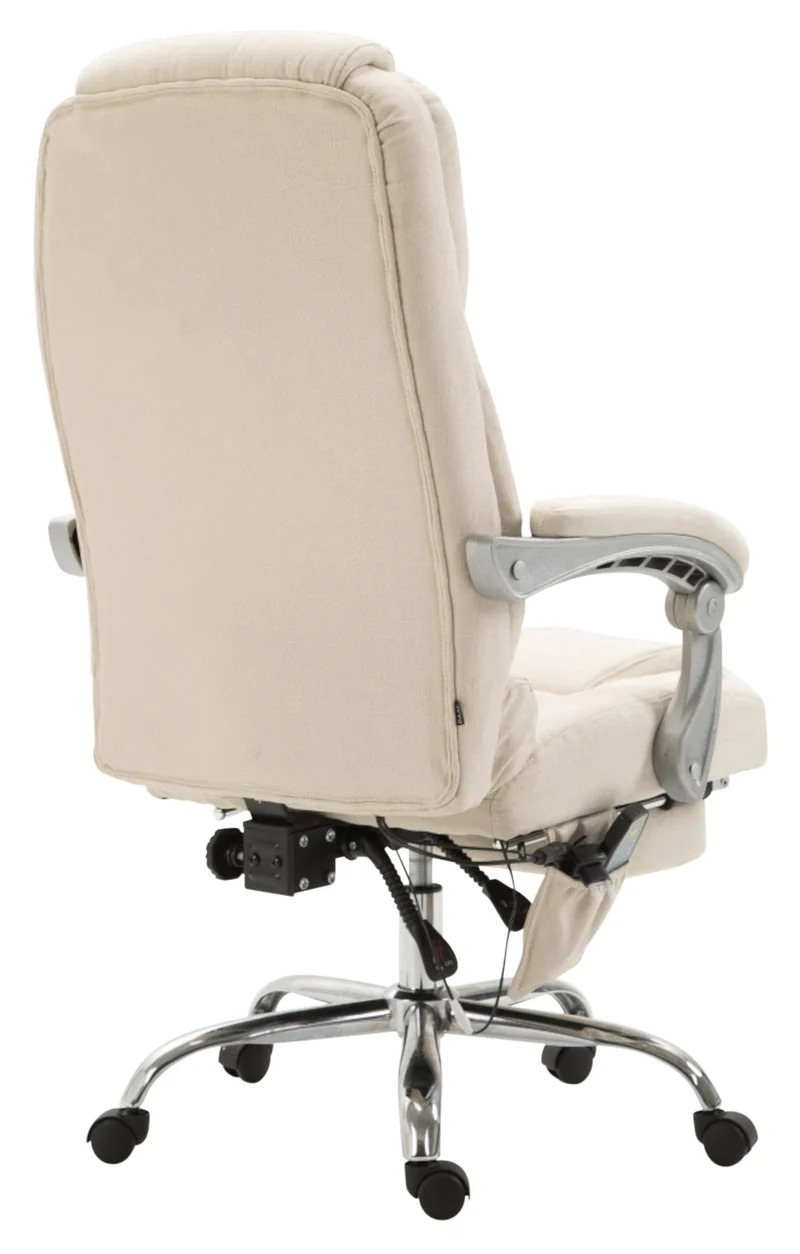 Fauteuil de bureau avec fonction massage et repose-pieds ajustables en tissu crème 10_0002590