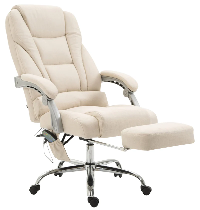 Fauteuil de bureau avec fonction massage et repose-pieds ajustables en tissu crème 10_0002590
