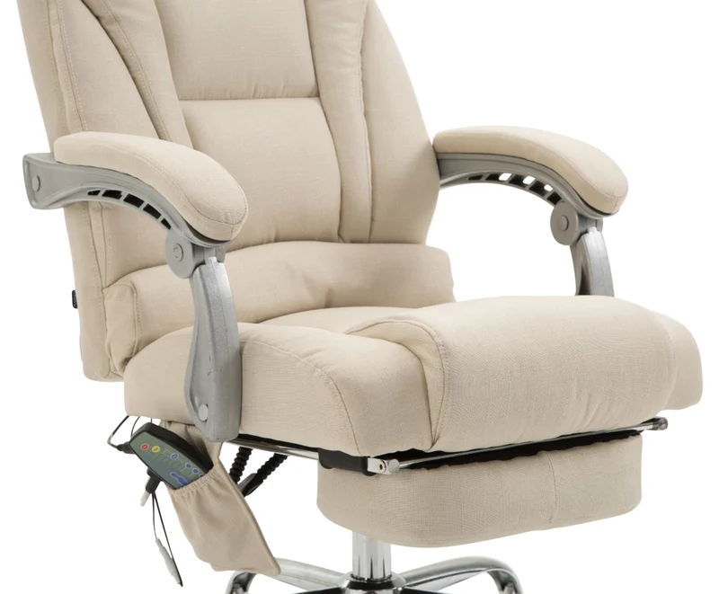 Fauteuil de bureau avec fonction massage et repose-pieds ajustables en tissu crème 10_0002590