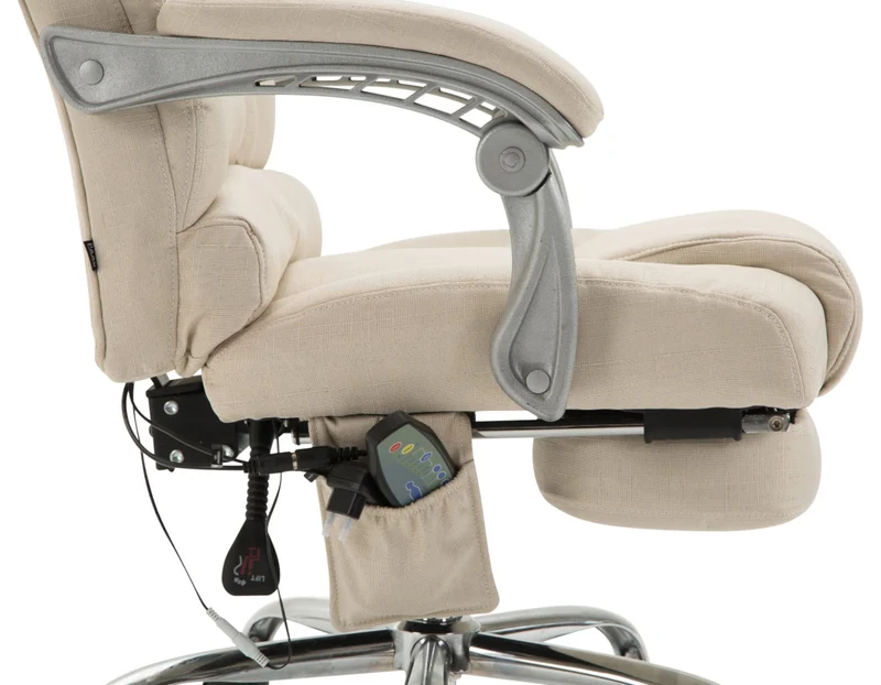 Fauteuil de bureau avec fonction massage et repose-pieds ajustables en tissu crème 10_0002590