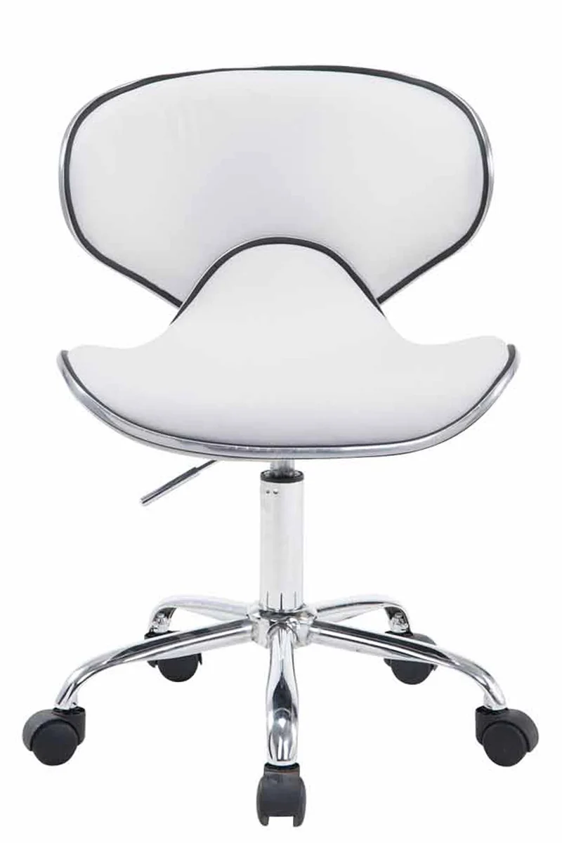 Tabouret de travail sur roulettes hauteur réglable et pivotant en synthétique blanc pieds métal chromé TABO10189