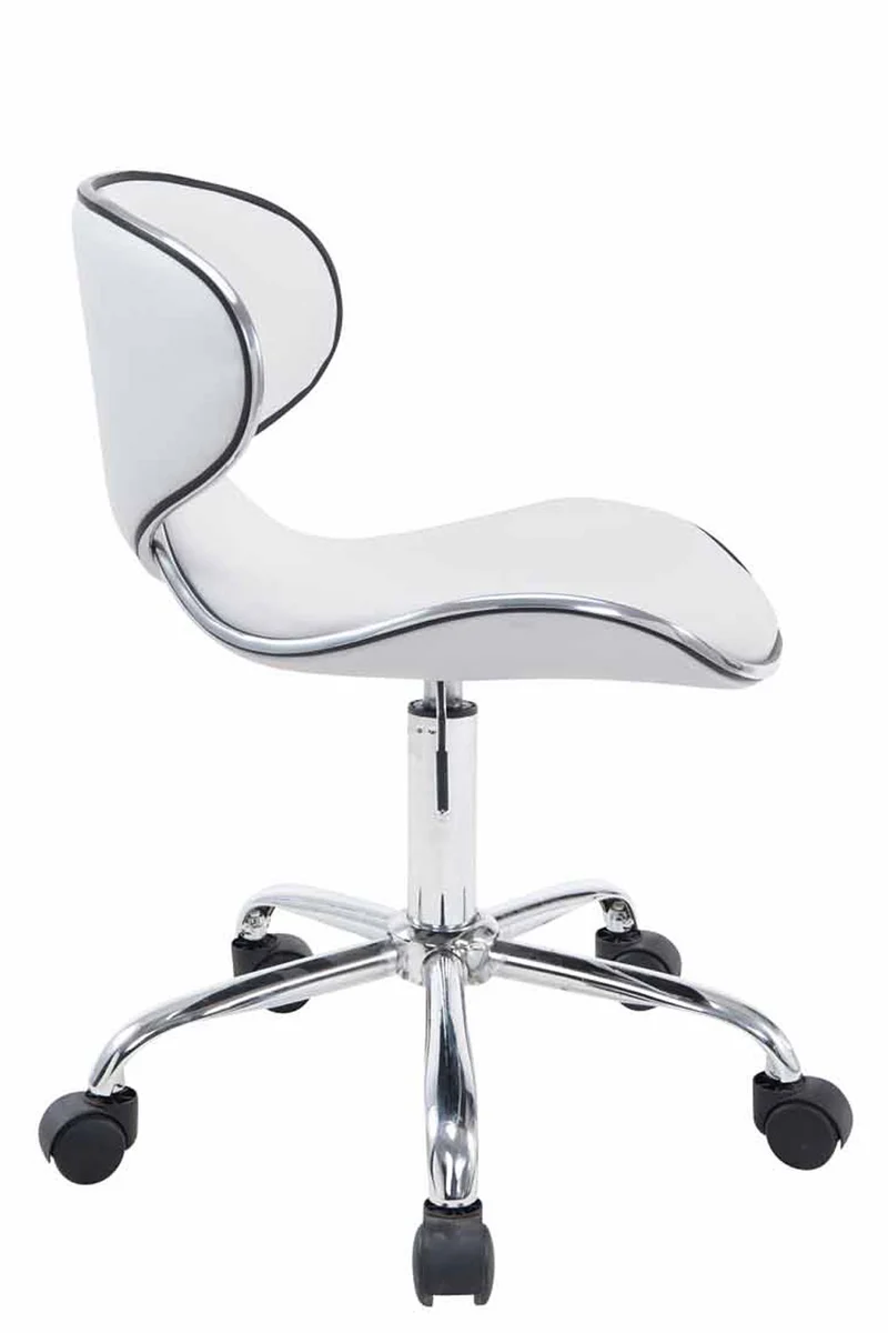 Tabouret de travail sur roulettes hauteur réglable et pivotant en synthétique blanc pieds métal chromé TABO10189