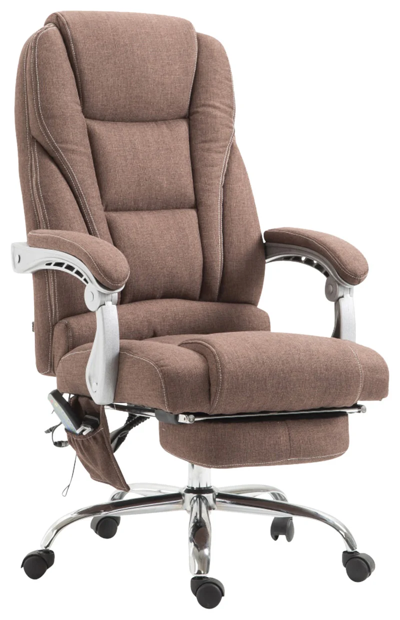 Fauteuil de bureau ergonomique fonction massage avec repose-pieds extensible accoudoirs tissu marron et métal 10_0006992