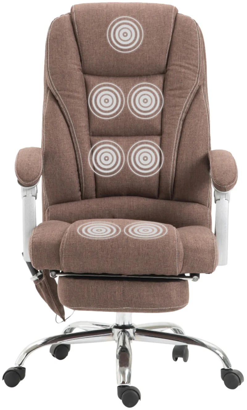 Fauteuil de bureau ergonomique fonction massage avec repose-pieds extensible accoudoirs tissu marron et métal 10_0006992