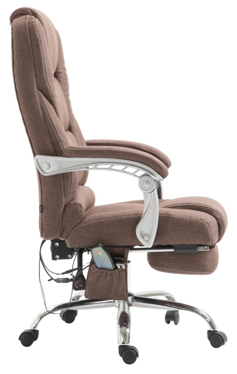 Fauteuil de bureau ergonomique fonction massage avec repose-pieds extensible accoudoirs tissu marron et métal 10_0006992