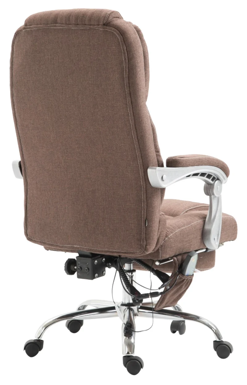 Fauteuil de bureau ergonomique fonction massage avec repose-pieds extensible accoudoirs tissu marron et métal 10_0006992