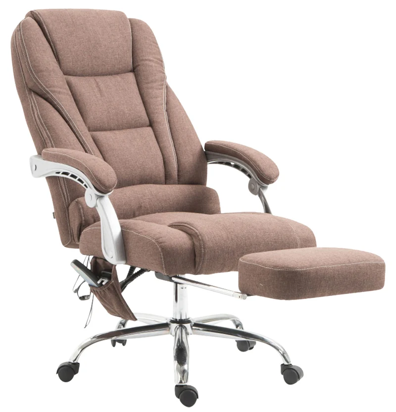 Fauteuil de bureau ergonomique fonction massage avec repose-pieds extensible accoudoirs tissu marron et métal 10_0006992