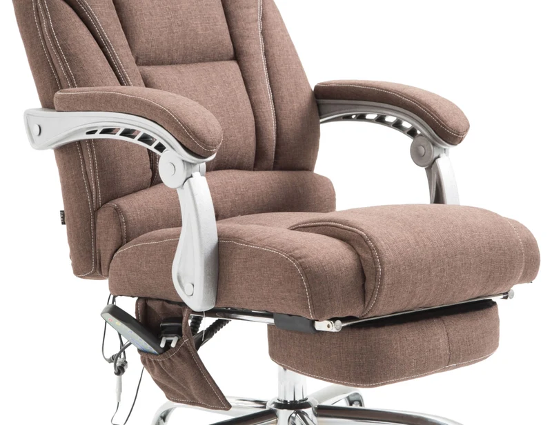 Fauteuil de bureau ergonomique fonction massage avec repose-pieds extensible accoudoirs tissu marron et métal 10_0006992
