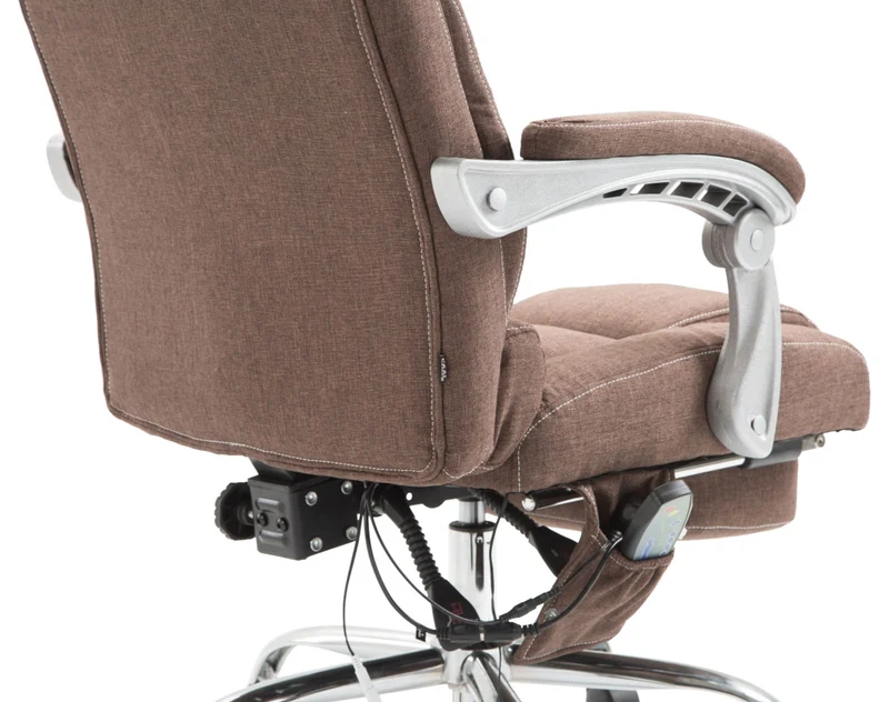Fauteuil de bureau ergonomique fonction massage avec repose-pieds extensible accoudoirs tissu marron et métal 10_0006992