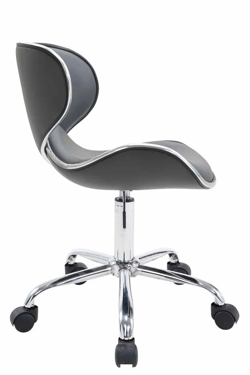 Tabouret de travail sur roulettes hauteur réglable et pivotant en synthétique gris pieds métal chromé TABO10187
