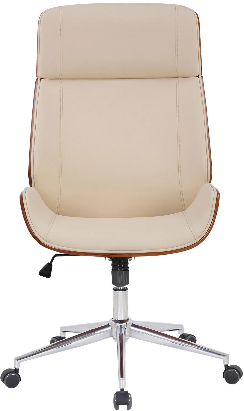 Fauteuil de bureau dossier haut avec roulettes synthétique crème et bois noyer hauteur réglable BUR10454