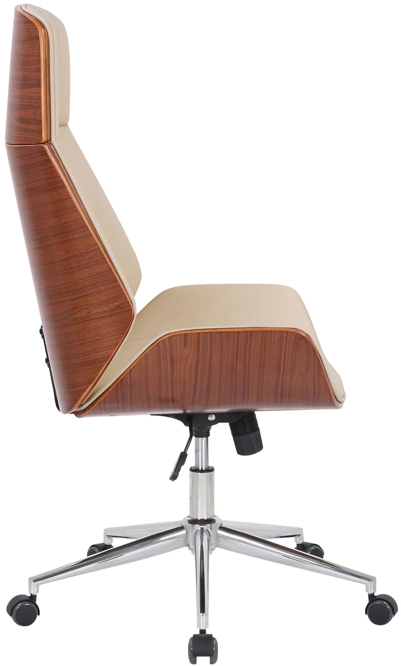 Fauteuil de bureau dossier haut avec roulettes synthétique crème et bois noyer hauteur réglable BUR10454