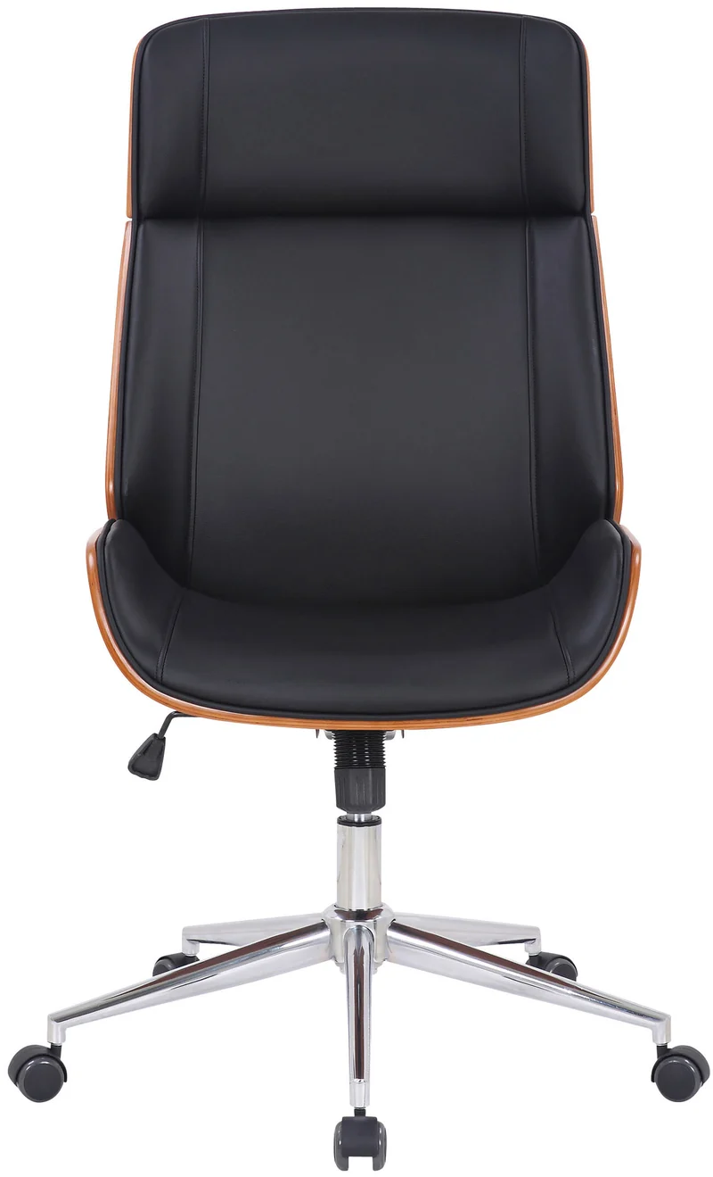 Fauteuil de bureau dossier haut avec roulettes synthétique noir et bois noyer hauteur réglable BUR10453