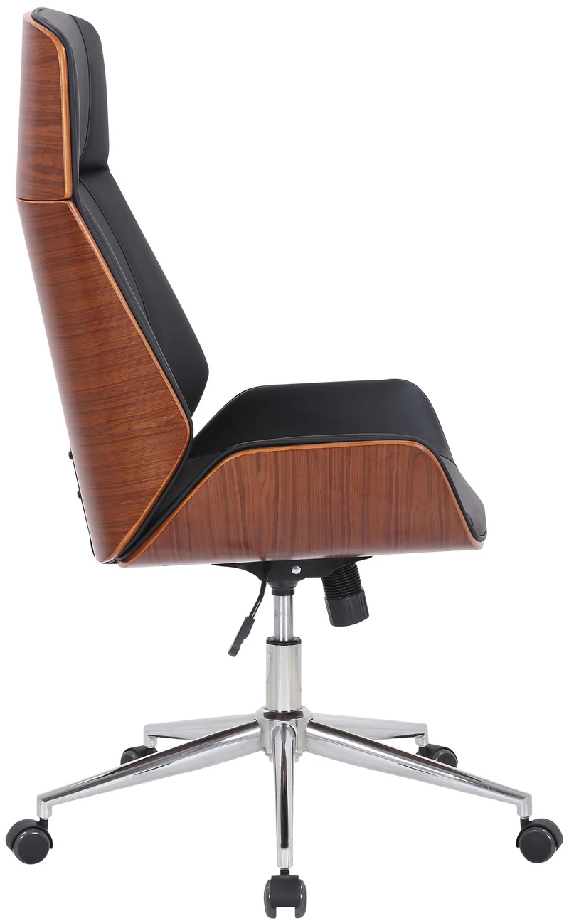 Fauteuil de bureau dossier haut avec roulettes synthétique noir et bois noyer hauteur réglable BUR10453