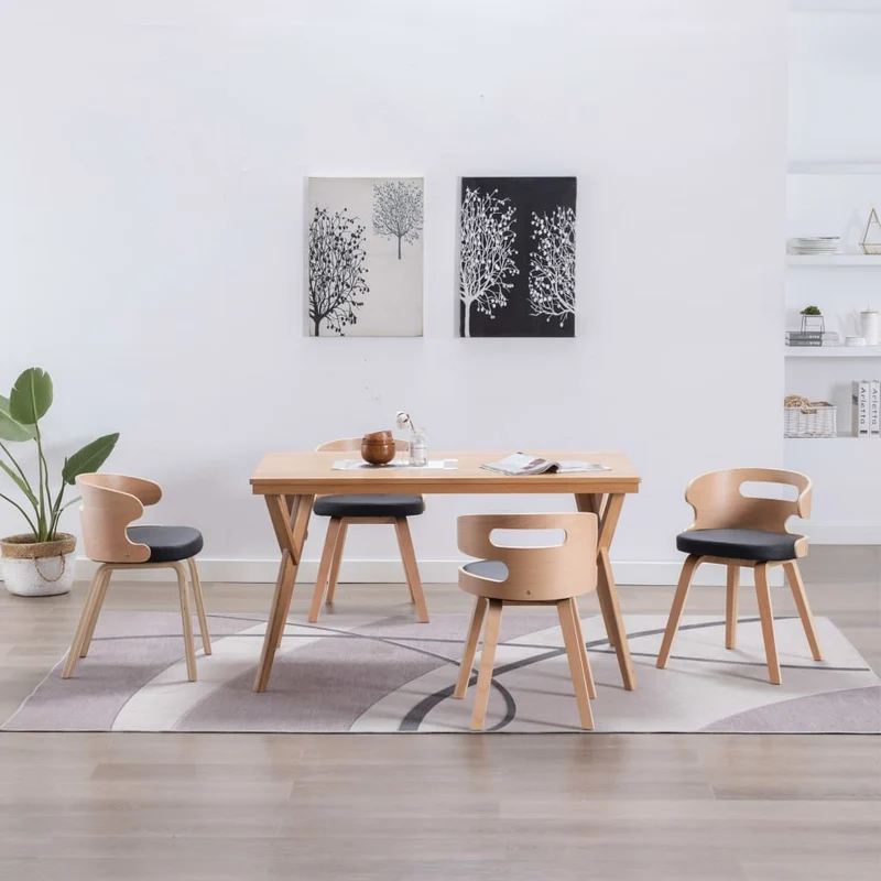Lot de 4 chaises de salle à manger cuisine design intemporel bois courbé et synthétique noir CDS021778