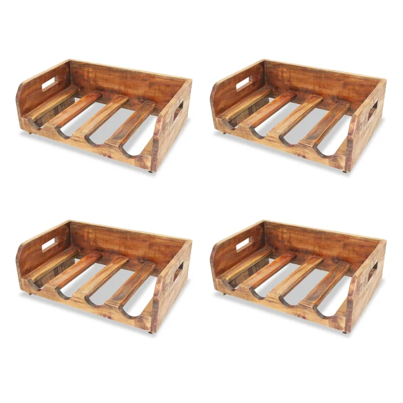 Set de 4 casiers empilable à bouteilles jusqu'à 16 bouteilles en bois d'acajou massif brun DEC024406