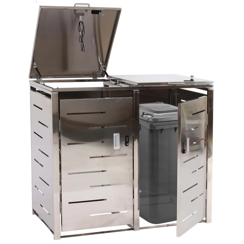 Abris poubelles 2 compartiments conteneur capacité de 80 à 120 litres 103x115x63 cm acier inoxydable 04_0008225