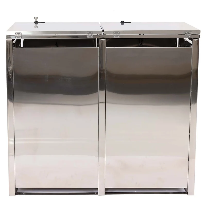 Abris poubelles 2 compartiments conteneur capacité de 80 à 120 litres 103x115x63 cm acier inoxydable 04_0008225
