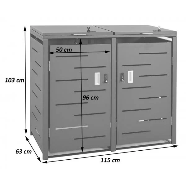 Abris poubelles 2 compartiments conteneur capacité de 80 à 120 litres 103x115x63 cm acier inoxydable 04_0008225