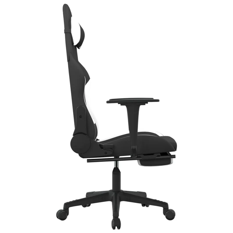 Fauteuil de bureau chaise gaming sur roulettes avec coussin lombaire avec repose-pieds en tissu blanc et noir DEC025833