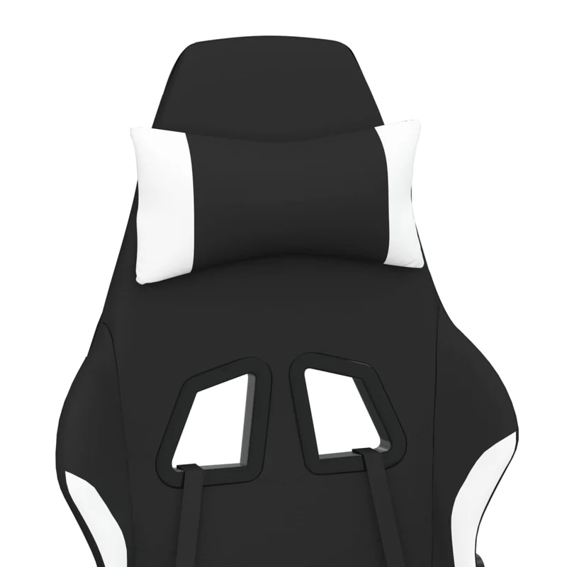 Fauteuil de bureau chaise gaming sur roulettes avec coussin lombaire avec repose-pieds en tissu blanc et noir DEC025833