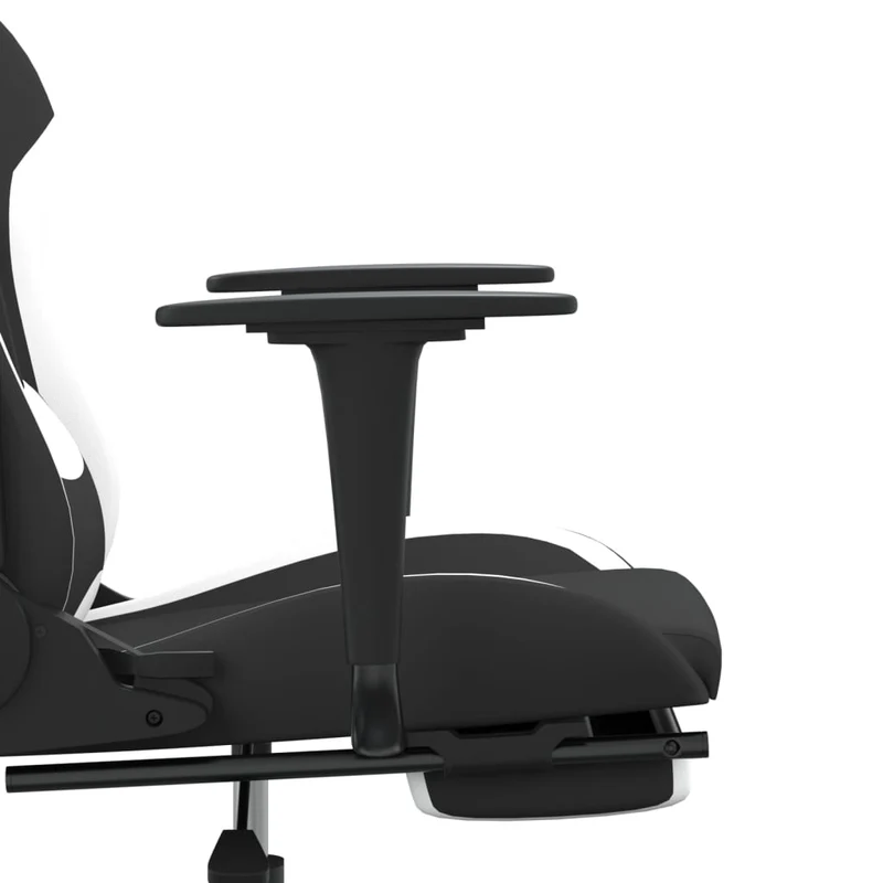 Fauteuil de bureau chaise gaming sur roulettes avec coussin lombaire avec repose-pieds en tissu blanc et noir DEC025833