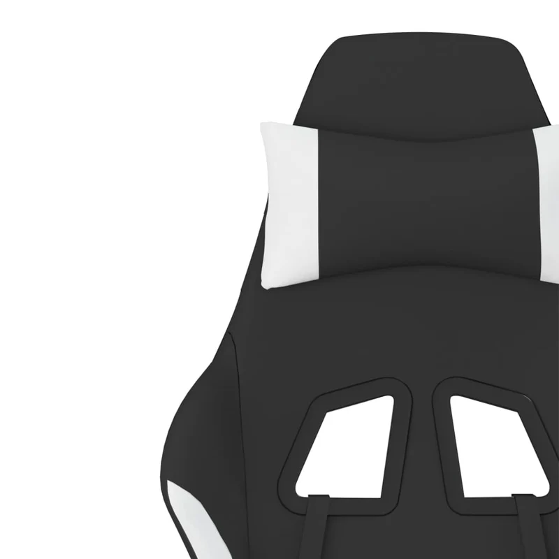 Fauteuil de bureau chaise gaming sur roulettes avec coussin lombaire avec repose-pieds en tissu blanc et noir DEC025833