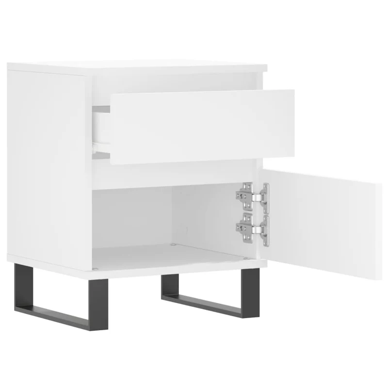 Table de chevet avec tiroir et compartiment avec porte 40 x 35 x 50 cm bois d’ingénierie blanc et métal DEC033370