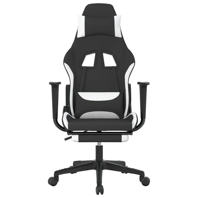 Fauteuil de bureau chaise gaming sur roulettes avec repose-pieds en tissu blanc et noir DEC025750