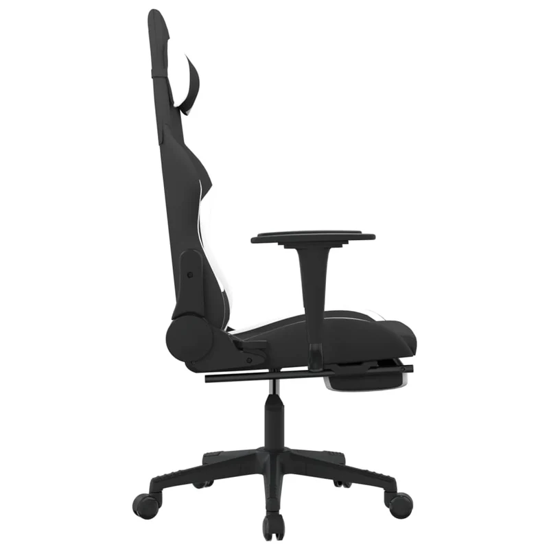 Fauteuil de bureau chaise gaming sur roulettes avec repose-pieds en tissu blanc et noir DEC025750
